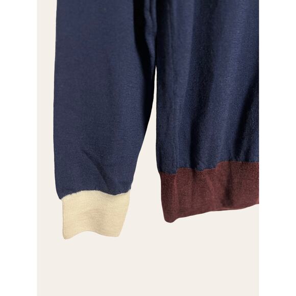 Eleventy Navy Colorblock Turtleneck Wool Cashmere Pullover Sweater Size M - Picture 6 of 8